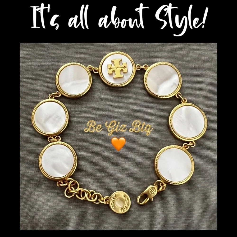 🔥🔥Tory Burch Authentic White Semi Precious Mother Of Pearl Coin Station Bracelet